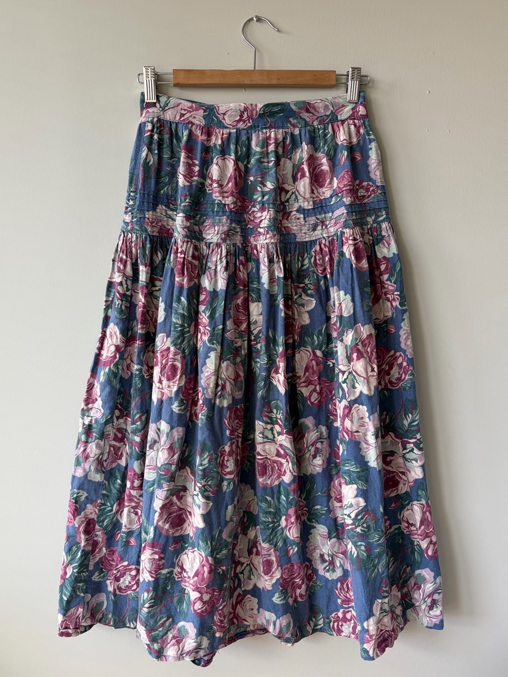 Vintage 80s/90s Laura Ashley Blue and Pink Floral Midi Skirt